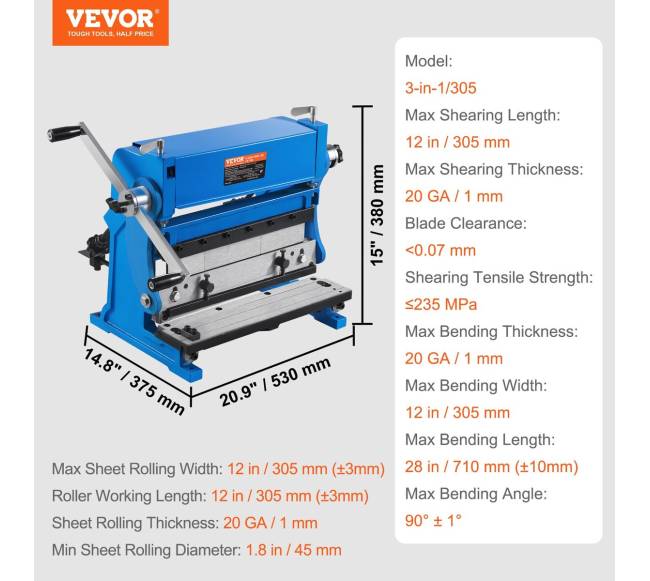 lakštinio metalo lenkimo staklės, 3 viename, 30 cm6