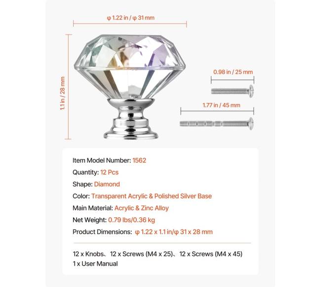 Spintelės rankenėlės, 31 mm, 12 vnt.6