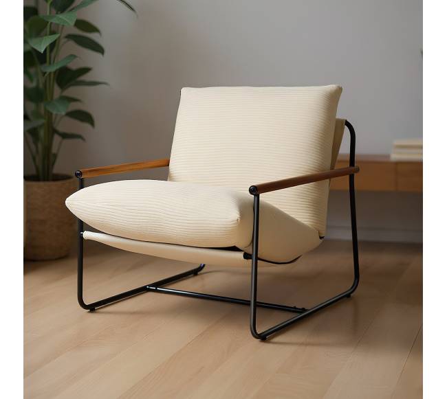 Metalinė minkšta kėdė su medinėmis atramomis7