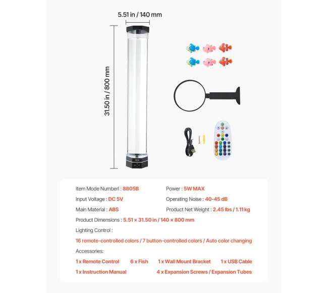 16 spalvų akvariumo burbulų lempa6