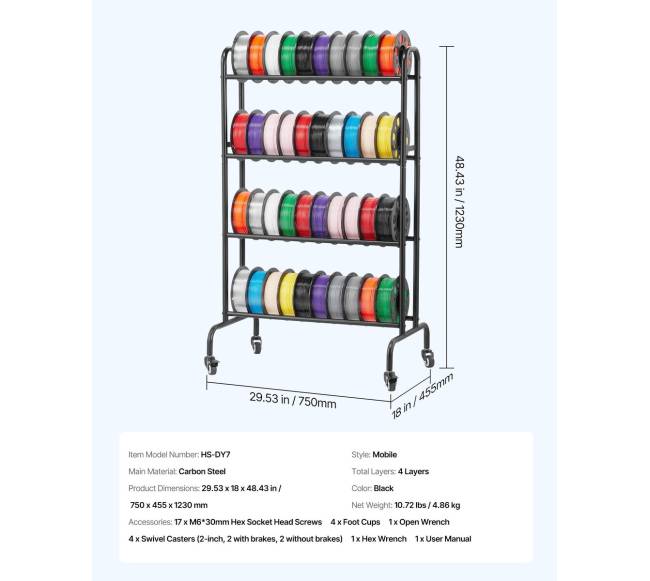3D spausdintuvo siūlų laikymo lentyna su ratukais6