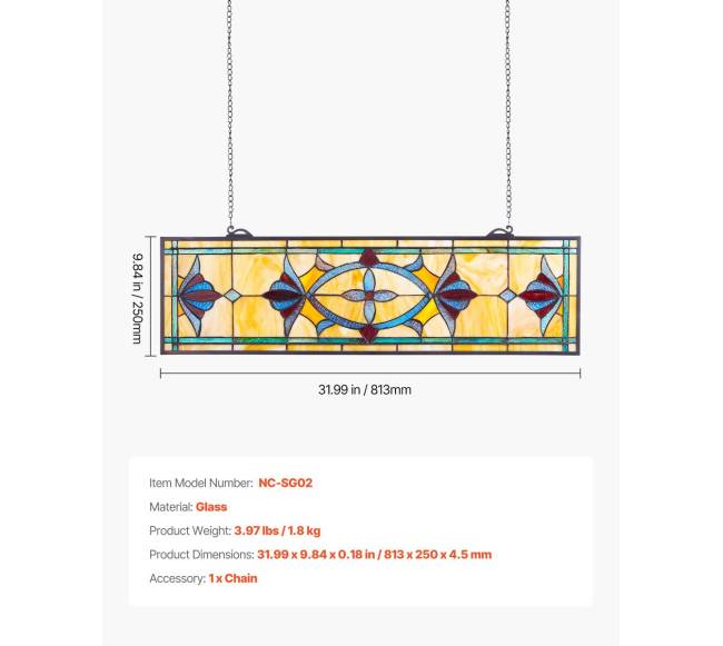 Vitražo langas su grandine, 813 x 250 mm6