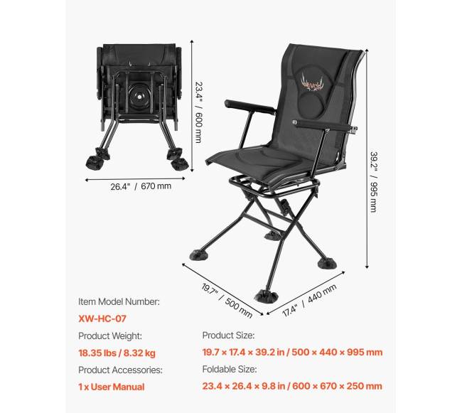 Medžioklės kėdė, 360 tyli sukimasis6