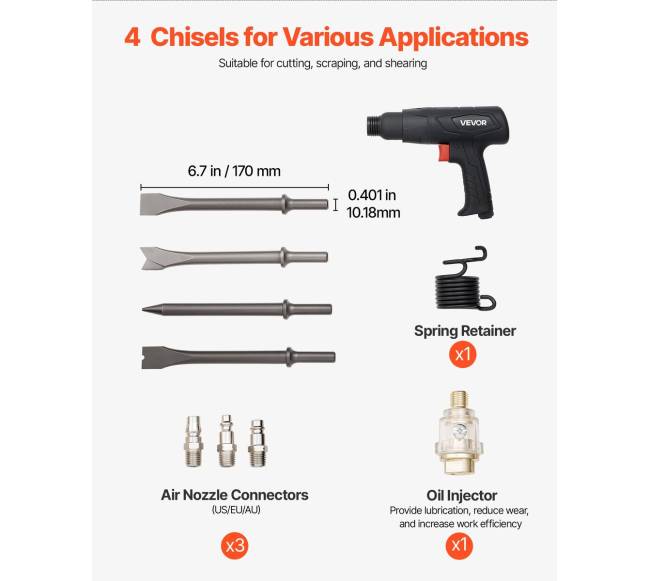 Pneumatinis kūjis su 4 kaltų rinkiniu3