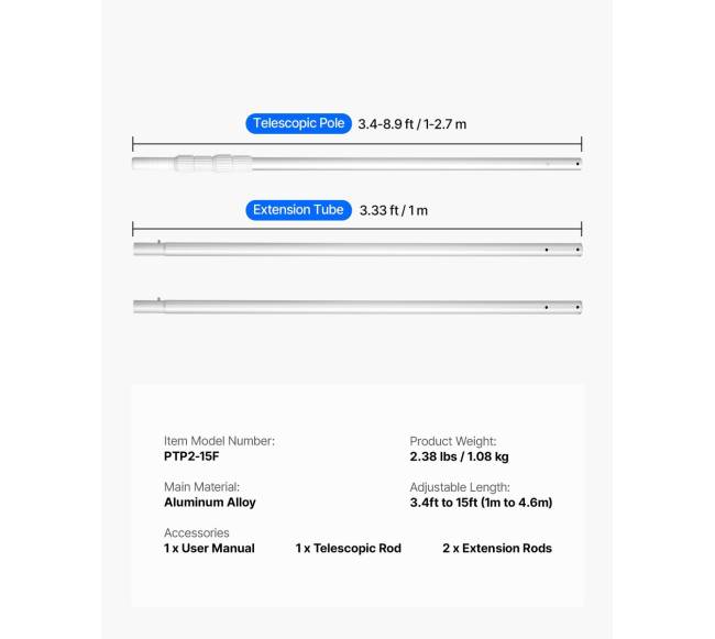 Reguliuojamas baseino valymo teleskopinis kotas6