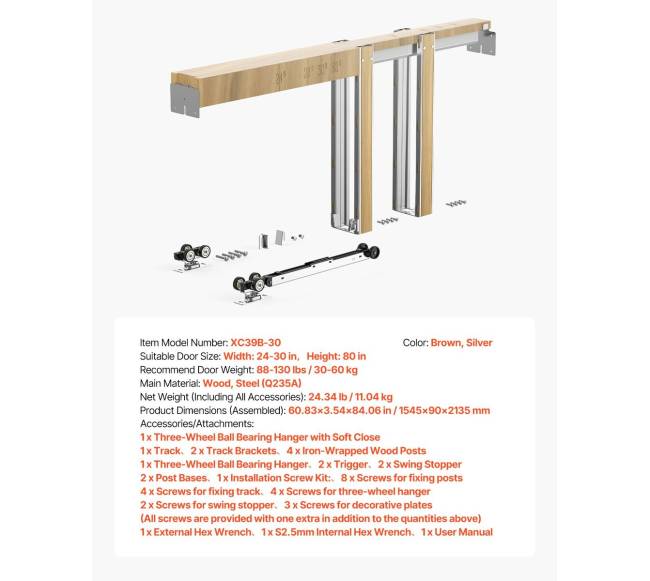 Kišeninių durų rėmas svetainei, 610-762mm pločio6