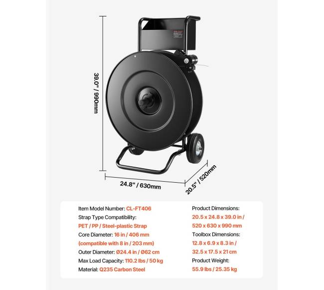 Diržų vežimėlis su diskiniu stabdžiu ir dėklu6