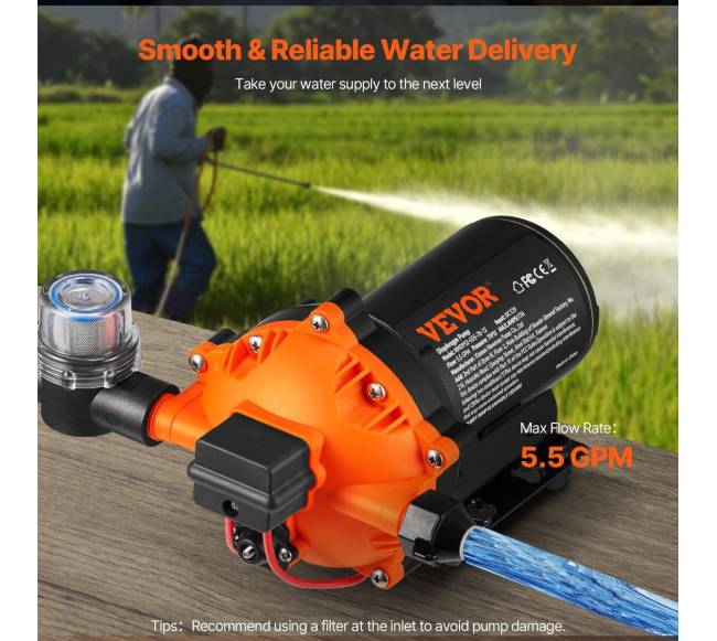 Vandens diafragminis siurblys, 12V, 5.5 GPM, 70 PSI4