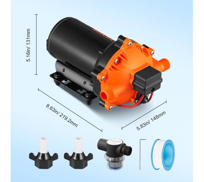 Vandens diafragminis siurblys, 12V, 5.5 GPM, 70 PSI6