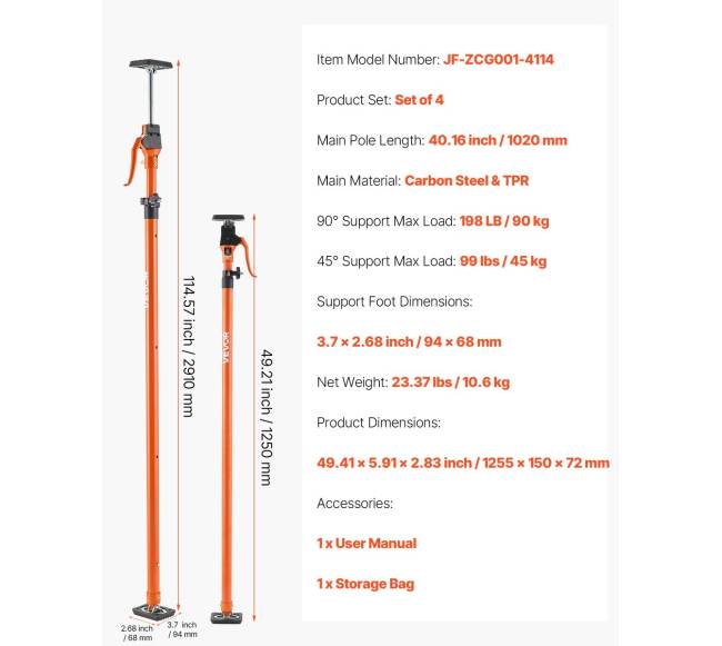 Spintelės kėlimo atramos, 4 vnt, 125-291 cm6