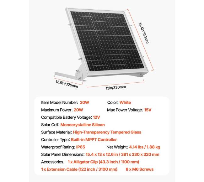 20W saulės baterijos įkroviklis automobiliams ir valtims6