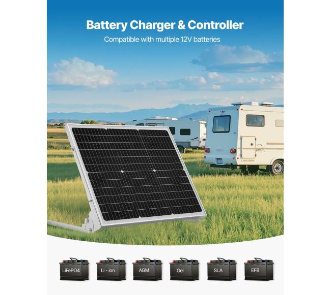 50W 12V saulės baterijos įkroviklis3