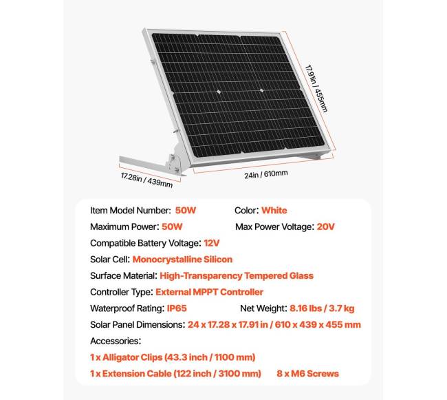 50W 12V saulės baterijos įkroviklis6