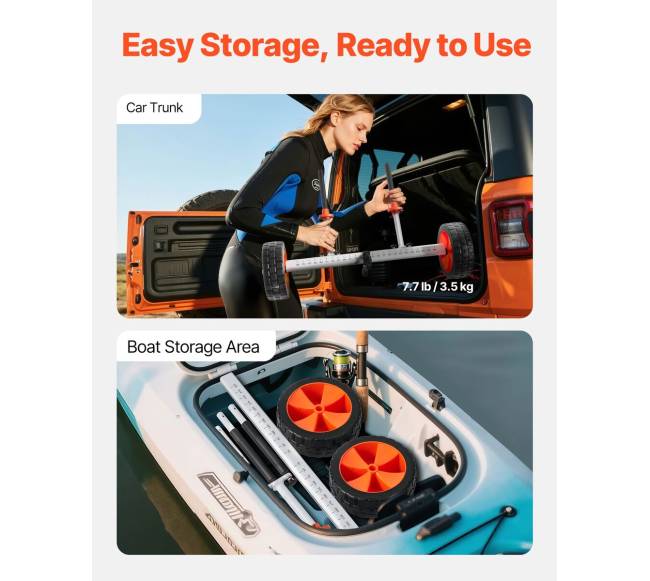 Kanojų ir baidarių vežimėlis su 25 cm PU ratais5