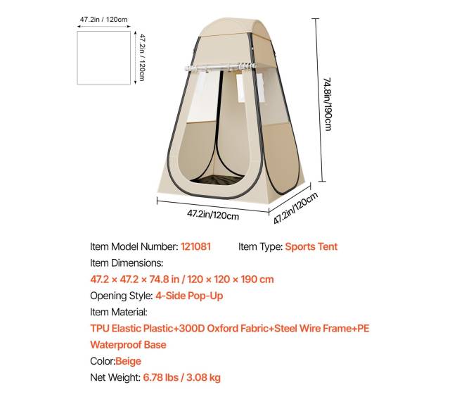 Iškylų palapinė 1 asmeniui, 1.2x1.2m6