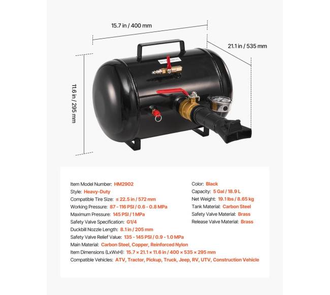 Oro padangų sėkimo įrankis, 18.9 L, 87-116 PSI6