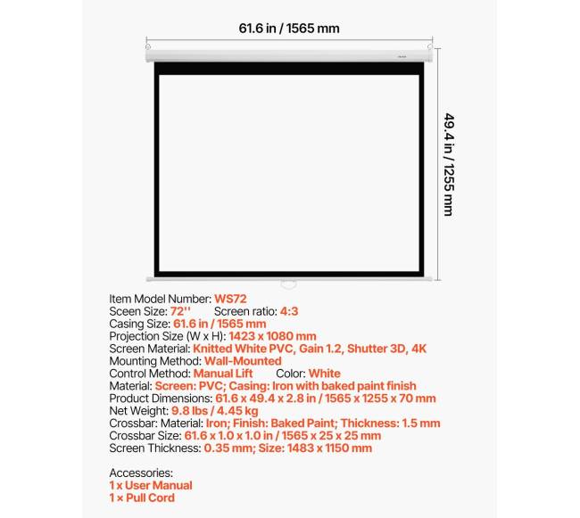 Rankinė projekcinė ekrano siena 4:3 formatas6