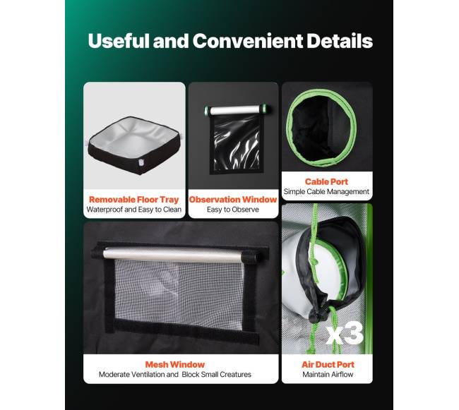 Vidaus auginimo palapinė, 80x80x180 cm5