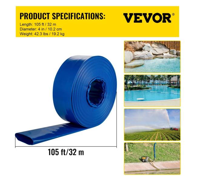 Išleidimo žarna PVC, 4" x 32 m, mėlyna6