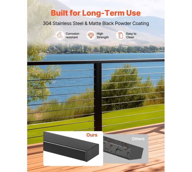 Nerūdijančio plieno turėklai, 198 cm, juodi2