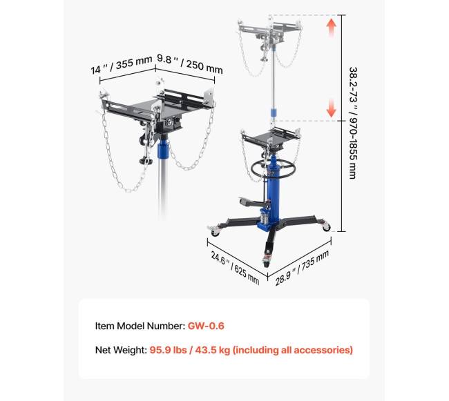 Hidraulinis transmisijos domkratas, keliamumo galimybė 600 kg6