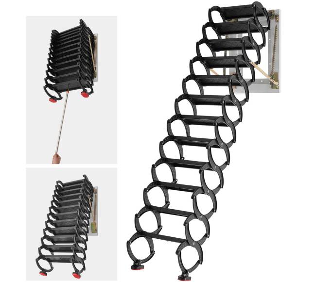 Palėpės laiptai su 12 pakopų ir turėklais0