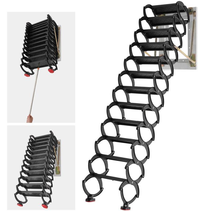 Palėpės laiptai su 12 pakopų ir turėklais0