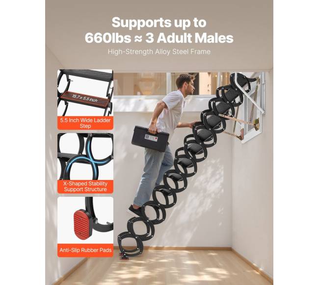 Palėpės laiptai su 12 pakopų ir turėklais2