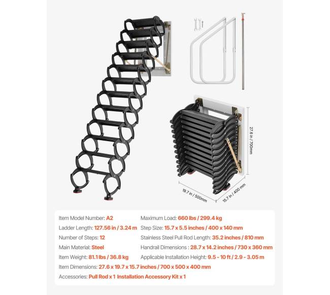 Palėpės laiptai su 12 pakopų ir turėklais6