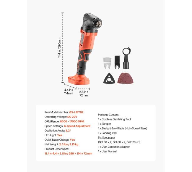 Belaidė osciliacinė 20V multitool6