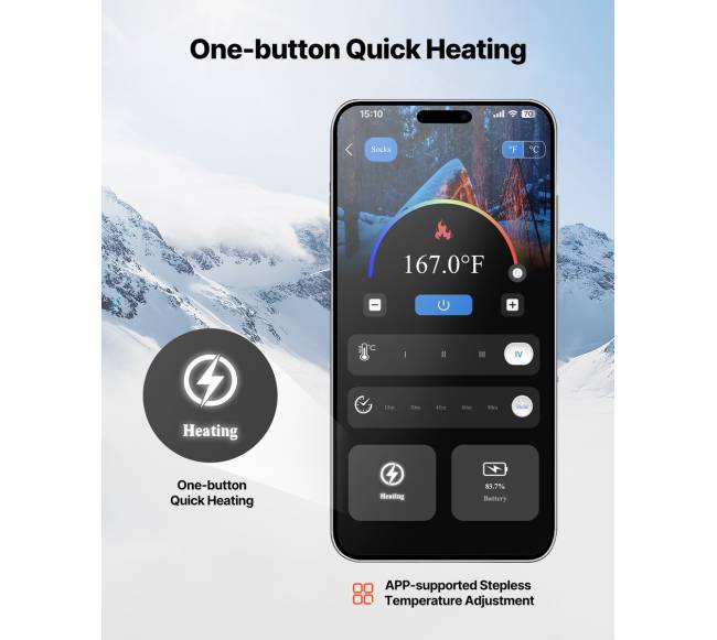 Šildomos kojinės su baterija ir valdymu per programėlę1