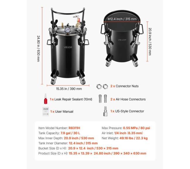 Dažų slėginis bakas su greito prijungimo jungtimis 30 L6