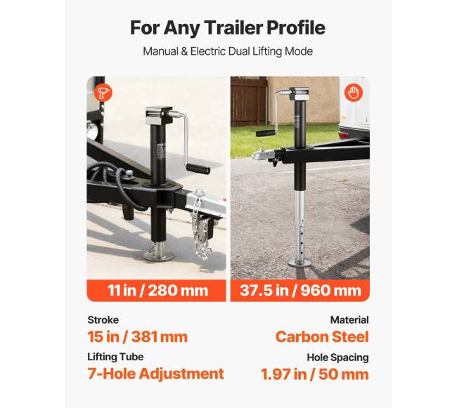 2267 kg priekabos domkratas su 381 mm eiga2
