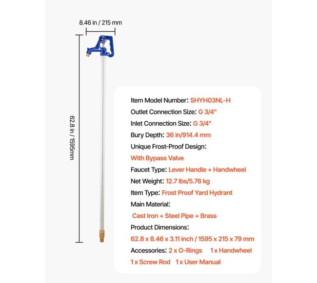 Atsparus šalčiui lauko hidrantai 1595mm6