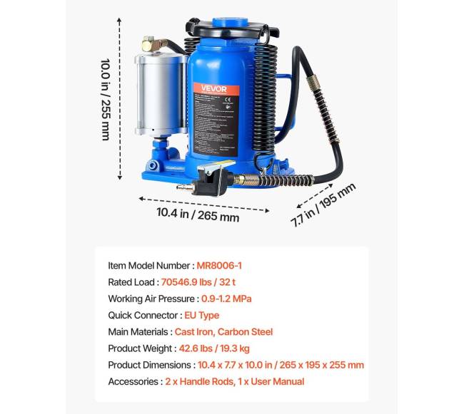 Hidraulinis butelinis domkratas oru, 32 t6