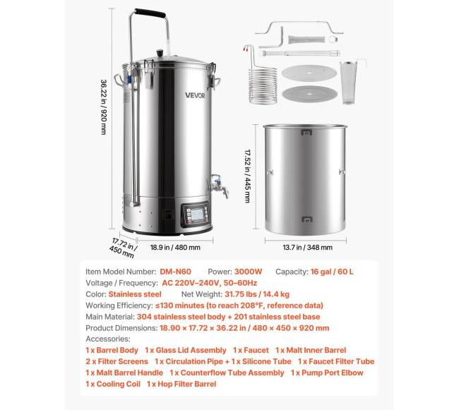Elektrinė alaus gamybos sistema, 60 l talpa, 3000W6