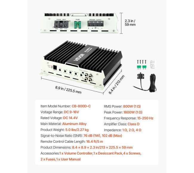 Automobilinis mono stiprintuvas 800W RMS6