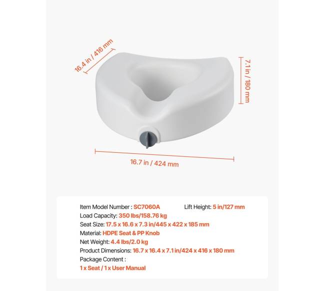 Paaukštinta tualeto sėdynė, 158,8 kg, 127 mm6