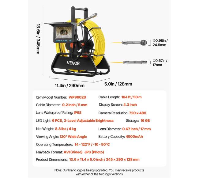 Vandentiekio kameros inspektavimo sistema 50 m6