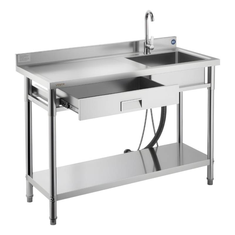 Nerūdijančio plieno vienos talpos virtuvės kriauklė su stalčiumi0