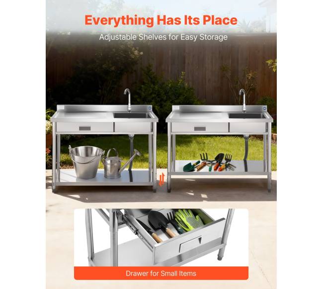 Nerūdijančio plieno vienos talpos virtuvės kriauklė su stalčiumi2