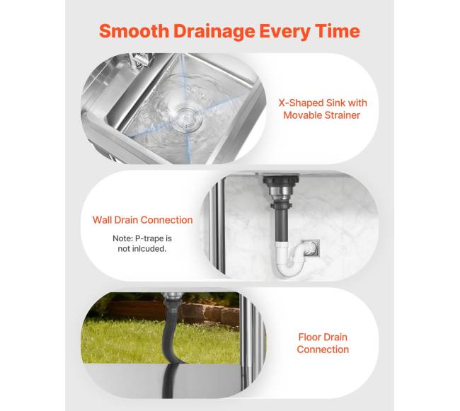 Nerūdijančio plieno vienos talpos virtuvės kriauklė su stalčiumi4