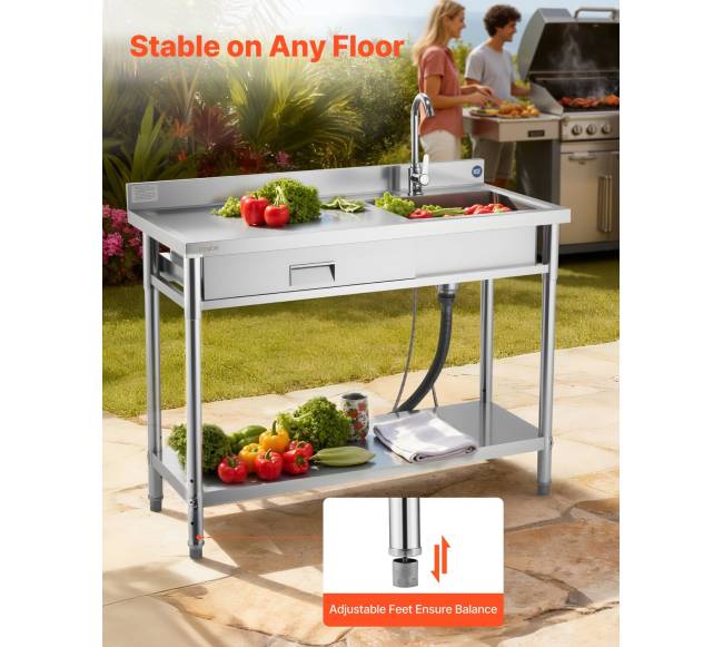 Nerūdijančio plieno vienos talpos virtuvės kriauklė su stalčiumi5