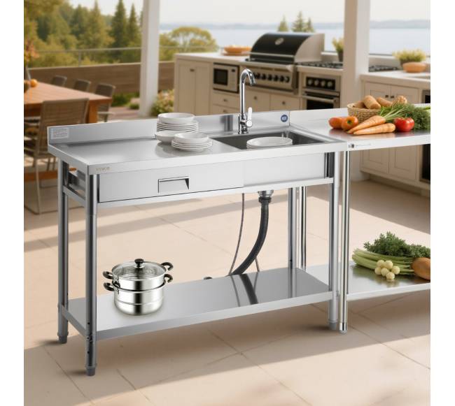 Nerūdijančio plieno vienos talpos virtuvės kriauklė su stalčiumi7