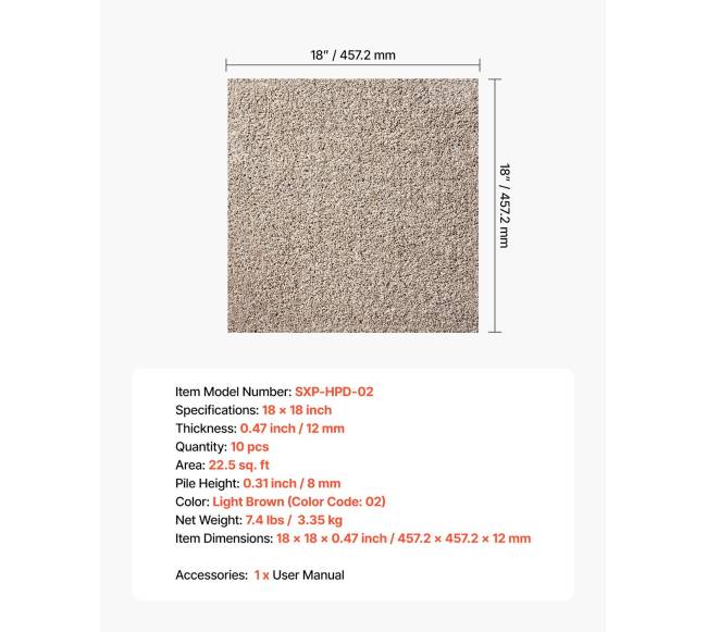 Šviesiai rudos kiliminės plytelės 457 mm, 10 vnt.6