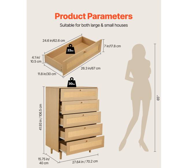 Penkių stalčių pintinė komoda miegamajam2
