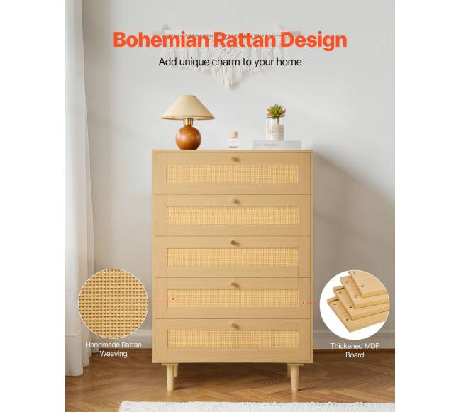 Penkių stalčių pintinė komoda miegamajam3