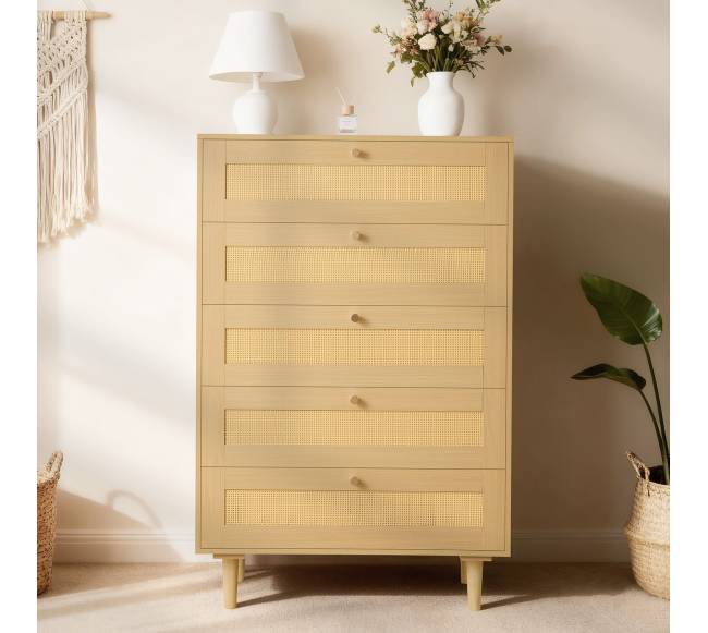 Penkių stalčių pintinė komoda miegamajam7