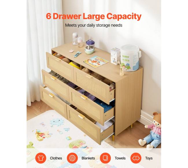 6 stalčių rotango komoda su metalinėmis rankenėlėmis1