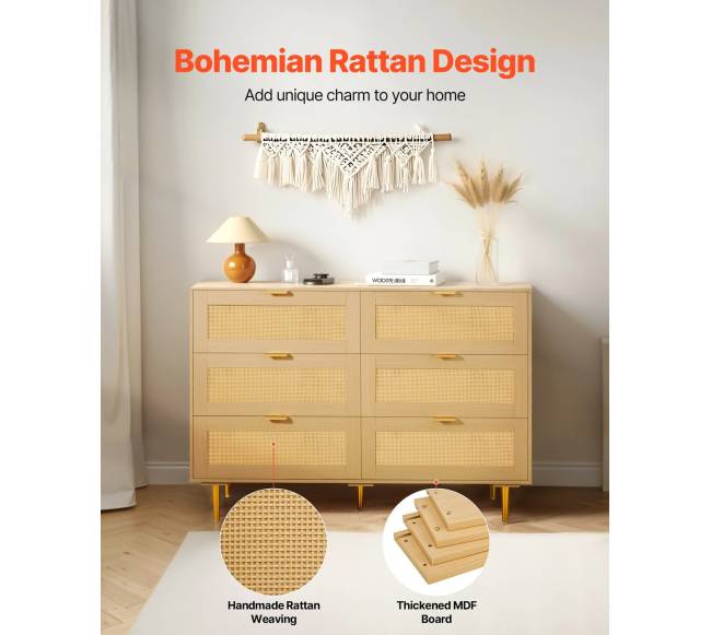 6 stalčių rotango komoda su metalinėmis rankenėlėmis3